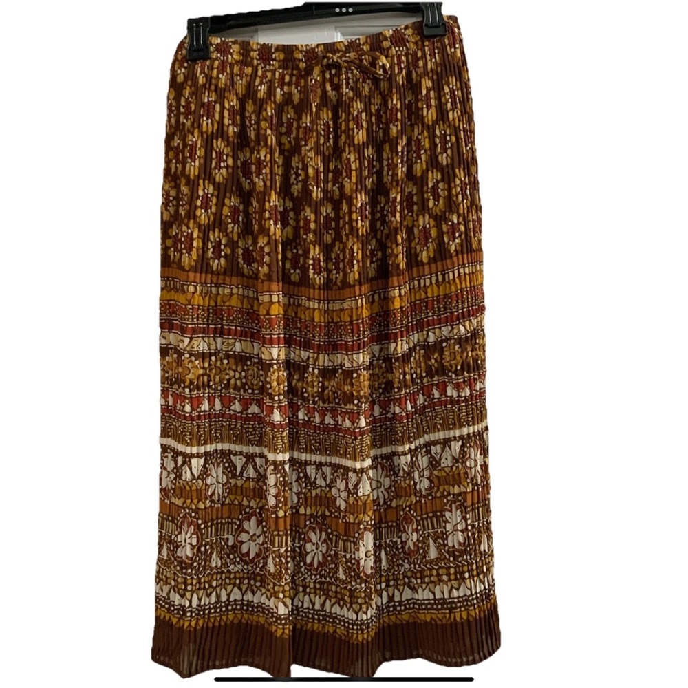 Alfred Dunner Skirt Womens 14 Petite Midi Boho Floral Pleated Pull On Fall Color